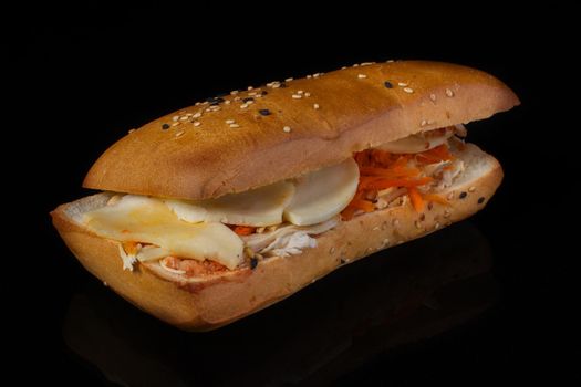 Vegetarian hot dog on a black background