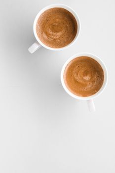 Drinks menu, italian espresso recipe and organic shop concept - Cup of hot french coffee as breakfast drink, flatlay cups on white background