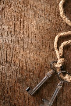 background, vintage keys on wooden desk