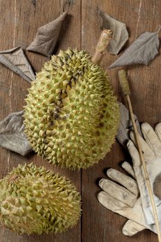 Thai durians on wooden table