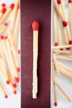 wooden flammable matches with red head