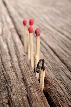 closeup wooden matches on wooden table