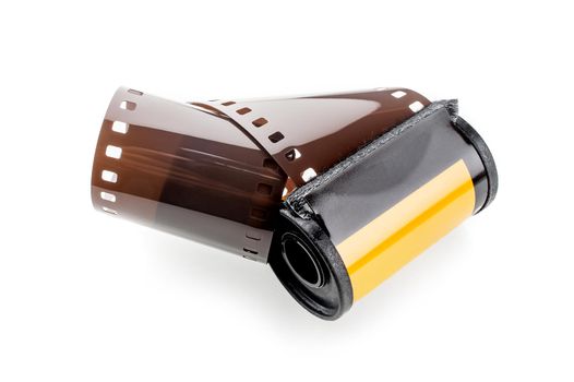 closeup camera film isolated on white background