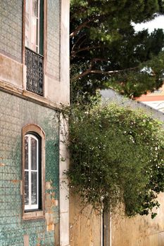 Old colorful and bright typical facade in Lisbon