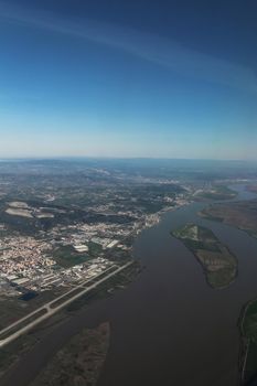 Aerial view of Tagus River in Lisbon, Portugal