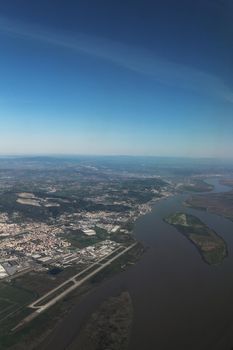 Aerial view of Tagus River in Lisbon, Portugal