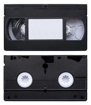 Isolated Front And Back Of A Retro Vintage Video Cassette Tape (VHS) On A White Background