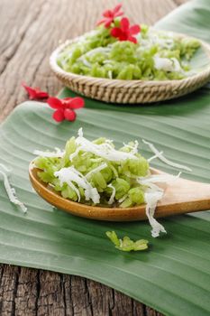 shredded rice grain with coconut, traditional Thai dessert