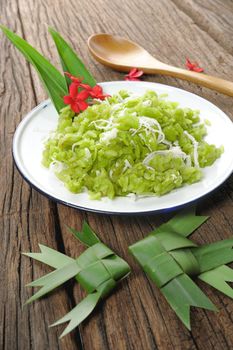 shredded rice grain with coconut, traditional Thai dessert