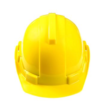 closeup yellow helmet isolated on white background