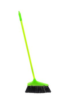 green plastic broom isolated on white background