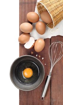 closeup fresh eggs isolate on wooden plank background