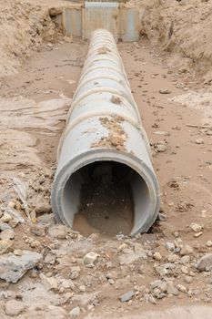 Concrete drainage pipe under construction