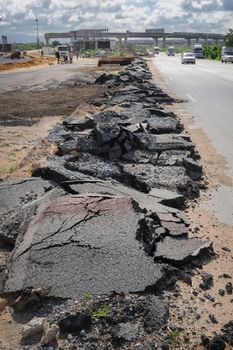 cracked asphalt road, public asphalt road under construction