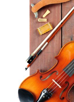 new classical violin on wooden plank template