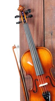 new classical violin on wooden plank template