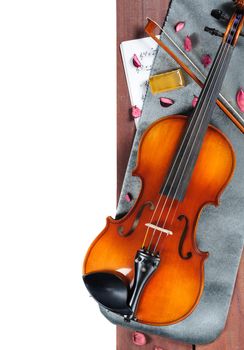 new classical violin on wooden plank template