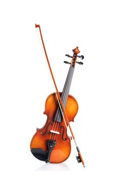 closeup new classical violin on white background