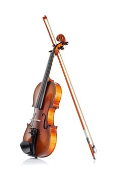 closeup new classical violin on white background