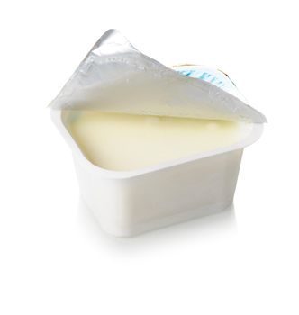 natural yogurt in white plastic container, delicious natural yogurt 