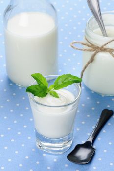 fresh natural yogurt in the glass, delicious natural yogurt 