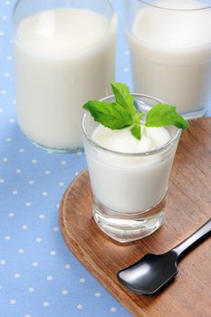 fresh natural yogurt in the glass, delicious natural yogurt 