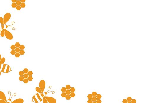 Cartoon cute bee mascot. Merry bee with an empty table. Small wasp. Vector character. Insect icon. Holiday template design for invitation, cards, wallpaper, school, kindergarten. Copy space.