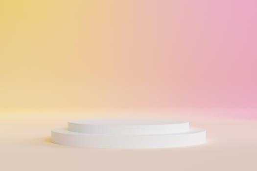 Podium or pedestal for products or advertising on gradient yellow and pink background, minimal 3d illustration render