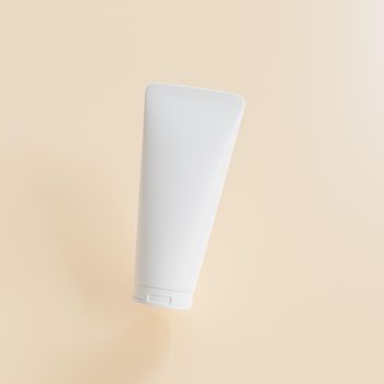 Mockup lotion tube for cosmetics products, template or advertising on beige background, 3d render