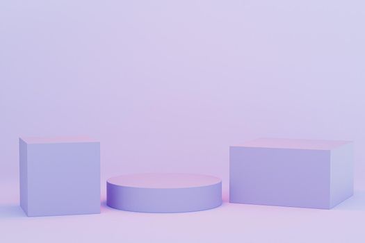 Podiums or pedestals for products or advertising on pastel blue background, minimal 3d illustration render