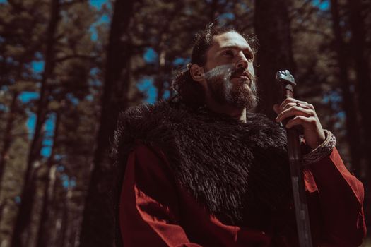 Viking with long beard and sword slung over his shoulder