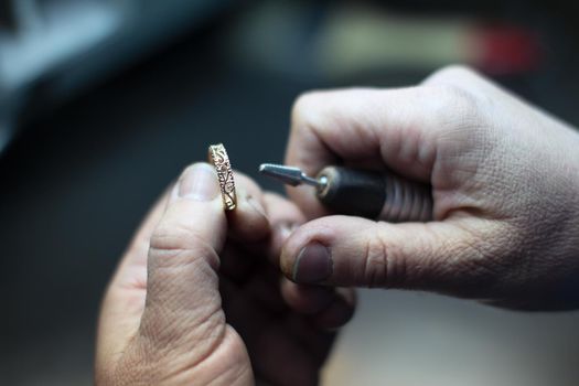 Industrial manufacture of the gold ring.Make jewelry at the factory