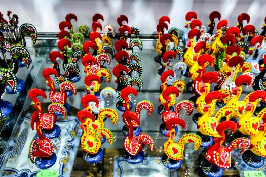 Colorful rooster souvenirs of Porto city, Portugal