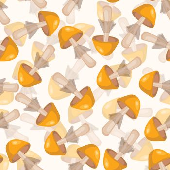 Seamless pattern with mushrooms on white background. Cute fairy mushroom. Modern vector illustration for packaging, banner, card, fabric, other design. Food concept.