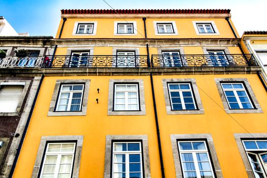 Beautiful and old colorful tiled facades in Porto city in January
