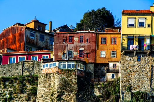 Beautiful view of the city of Porto from the Douro River on a clear day of winter