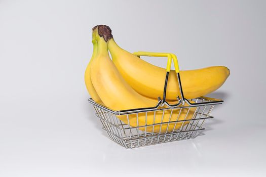 bananas in a steel supermarket grid close-up. High quality photo