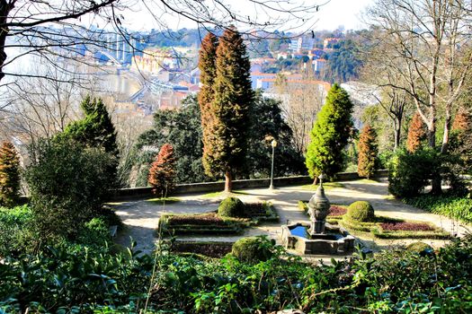 Oporto, Portugal- January 6, 2020: Beautiful and Idyllic Crystal Palace Gardens in Oporto, Portugal