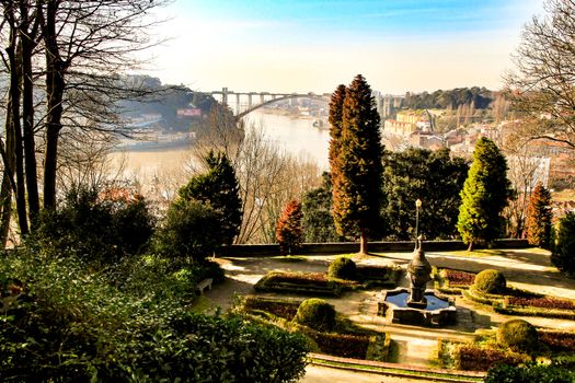 Oporto, Portugal- January 6, 2020: Beautiful and Idyllic Crystal Palace Gardens in Oporto, Portugal