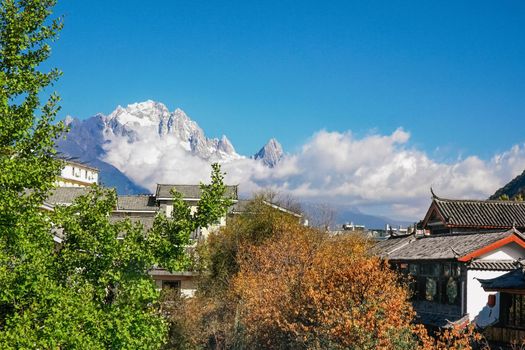 Jade Dragon Snow Mountain, Lijiang,Yunnan China. Take Photo from world heritage old town.