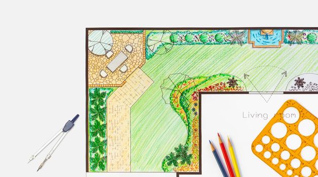 Architecture student design project backyard garden and patio plan.