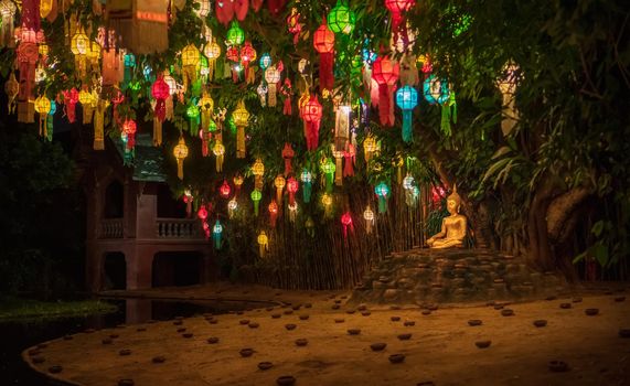 Yee Peng Festival (Yi Peng) Chiang Mai. Paper lanterns decorated in Phan-Tao temple ,Chiang Mai.