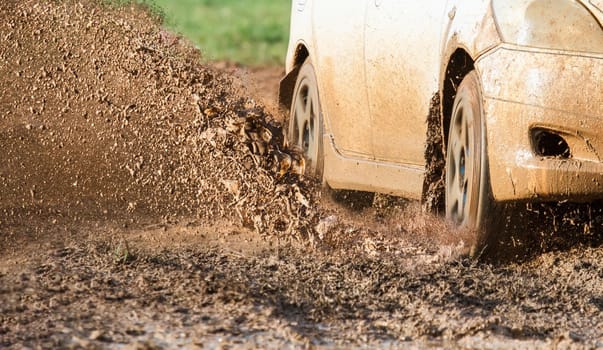 car on muddy road