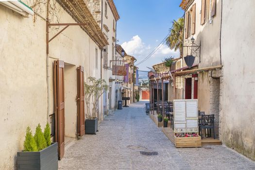 Street in Cite de Carcassonne historic center, France