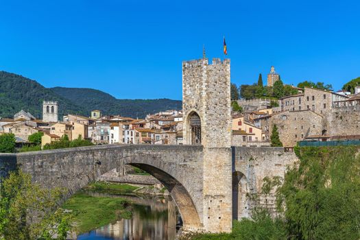 View of Besalu from  Romanesque bridge, Spain
