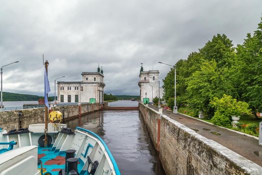 Lock on Svir river near Upper Svir Hydroelectric Station, Russia