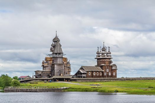 Historical site dating from the 17th century on Kizhi island, Russia. View from Onega lake