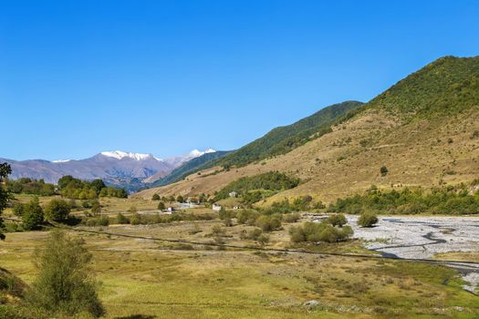 Landscape with mountains in Aragvi Valley along the Georgian Military Road, Georgia