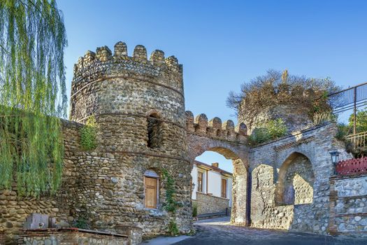 Gate with towers in old city wall, Signagi, Georgia