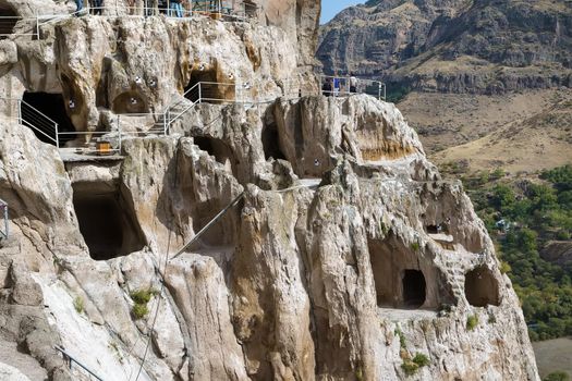 Vardzia is a cave monastery site in southern Georgia, excavated from the slopes of the Erusheti Mountain